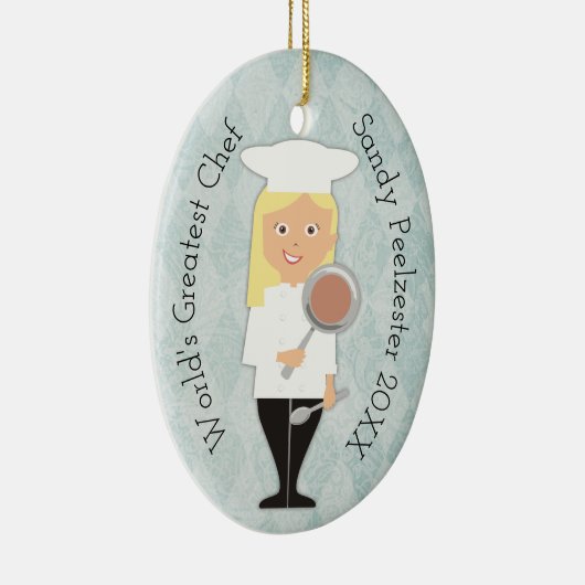 料理用の卒業生のブロンドの女の子のシェフのクリスマスのオーナメント セラミックオーナメント (右)