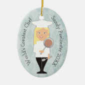 料理用の卒業生のブロンドの女の子のシェフのクリスマスのオーナメント セラミックオーナメント (正面)