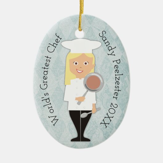 料理用の卒業生のブロンドの女の子のシェフのクリスマスのオーナメント セラミックオーナメント (正面)