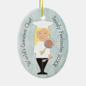 料理用の卒業生のブロンドの女の子のシェフのクリスマスのオーナメント セラミックオーナメント (裏面)