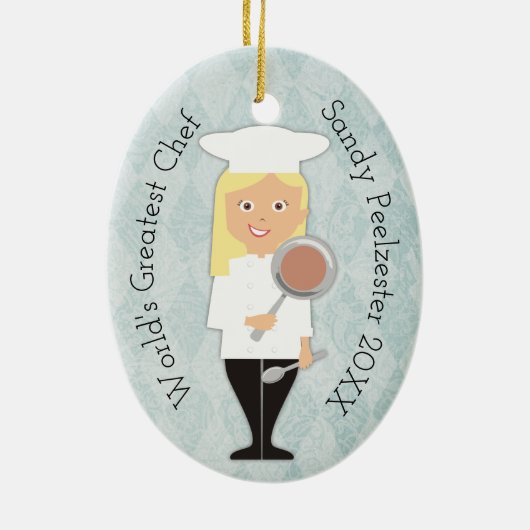 料理用の卒業生のブロンドの女の子のシェフのクリスマスのオーナメント セラミックオーナメント (裏面)
