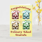 料理用の学校の卒業生のシェフのスカル カード (黄色い花)