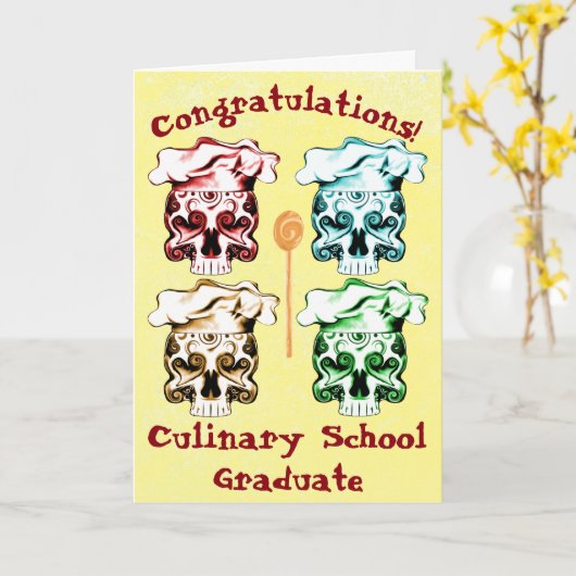 料理用の学校の卒業生のシェフのスカル カード (黄色い花)