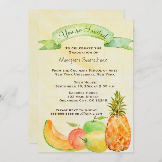 料理用の学校の卒業 招待状 (正面/裏面)