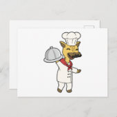 料理用エプロンと大皿を持ったキリンシェフ ポストカード (正面/裏面)