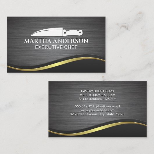 料理用ナイフ | メタリックブラシ付き背景 名刺 (正面/裏面)