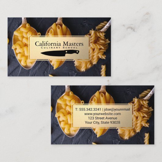 料理用ナイフ |メタリック金ゴールド |スプーンの牧草地 名刺 (正面/裏面)