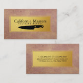 料理用ナイフ |メタリック金ゴールド |古いテクスチャ 名刺 (正面/裏面)