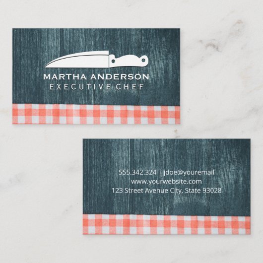 料理用ナイフ |木製ナプキンの背景 名刺 (正面/裏面)