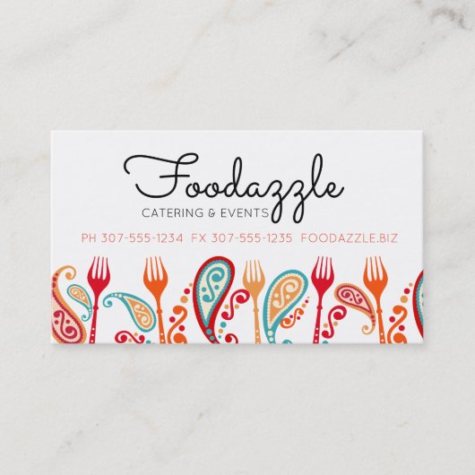 料理用ペイズリーのフォークのパーティーの食糧シェフの食料調達 名刺 (正面)