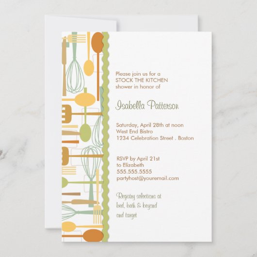 料理用具が台所用レトロシャワーを保管 招待状 (正面)