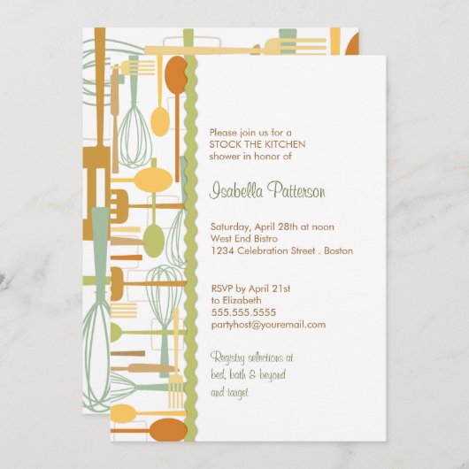 料理用具が台所用レトロシャワーを保管 招待状 (正面/裏面)
