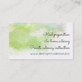 料理用落書きのエンドウ豆の水彩画のシェフの食料調達 名刺 (裏面)