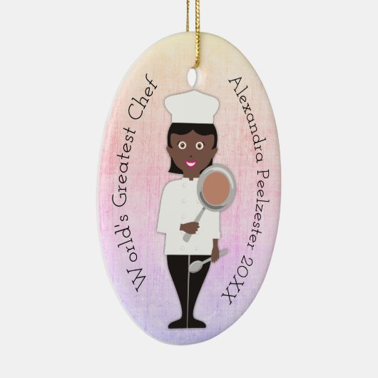 料理研究科アフリカ系アメリカ人の女性シェフ セラミックオーナメント (右)
