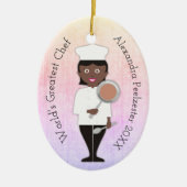 料理研究科アフリカ系アメリカ人の女性シェフ セラミックオーナメント (正面)