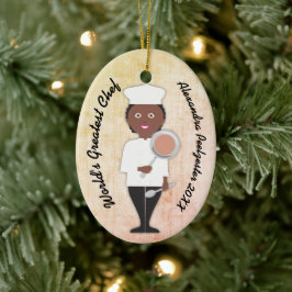 料理研究科アフリカ系アメリカ人の女性シェフ セラミックオーナメント