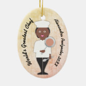 料理研究科アフリカ系アメリカ人の女性シェフ セラミックオーナメント (裏面)