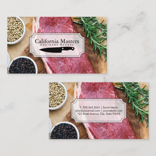 料理芸術 | シェフ | ステーキとハーブ 名刺 (正面/裏面)