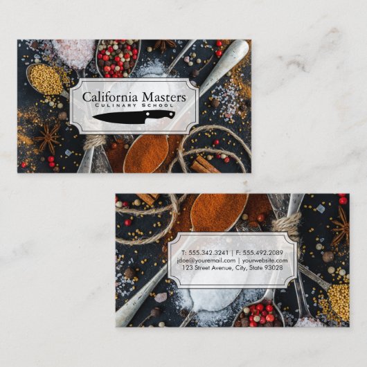 料理芸術 | シェフ | スパイスのスプーン 名刺 (正面/裏面)