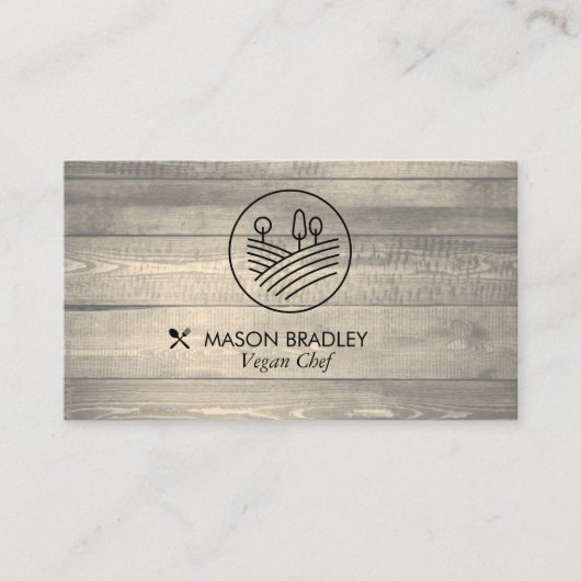 料理長 | 木目とアイコン 名刺 (正面)