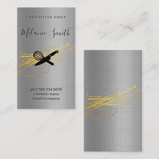 料理長 |金属の背景 名刺 (正面/裏面)