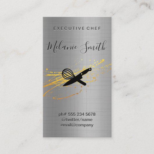 料理長 |金属の背景 名刺 (正面)