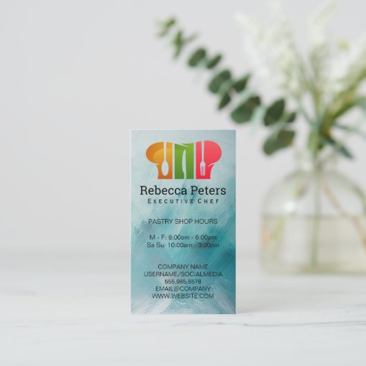 料理長 | Chef Hat Dinnerwareロゴ 名刺 (スタンド正面)