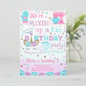 料理、お菓子作りとユニコーンの女の子の誕生日招待状 招待状 (スタンド正面)