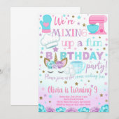 料理、お菓子作りとユニコーンの女の子の誕生日招待状 招待状 (正面/裏面)