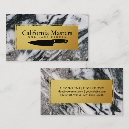 料理 |エグゼクティブシェフ |大理石金ゴールドトリム 名刺 (正面/裏面)