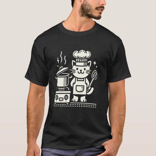料理 クッキングアート 食べ物 シェフ 猫 Tシャツ (正面)