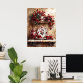 料理、赤と白コーヒーポットカントリーシェルフ ポスター (ホームオフィス)