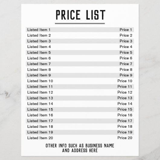 料金表. 最大20項目＆価格. 片面 チラシ (正面)