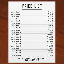 料金表. 最大20項目＆価格. 片面 チラシ