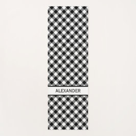 斜はっきりした白黒バッファロープレイドあなたの名前 ヨガマット