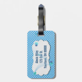 斜めに切った上に風の花を持つアクアギンガムラベル ラゲッジタグ (裏面縦)