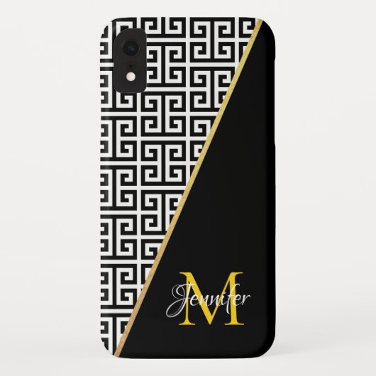斜めのゴールド箔ギリシャ鍵と黒のモノグラム Case-Mate iPhoneケース (裏面)