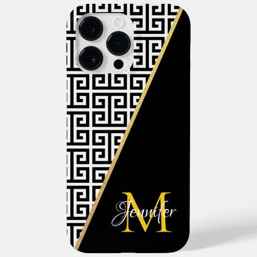 斜めのゴールド箔ギリシャ鍵と黒のモノグラム Case-Mate iPhoneケース (裏面)
