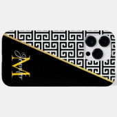 斜めのゴールド箔ギリシャ鍵と黒のモノグラム Case-Mate iPhoneケース (裏面 (横))