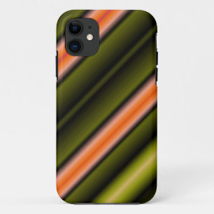 斜めのストライプ抽象芸術(オレンジ、緑、黒) iPhone 11 ケース