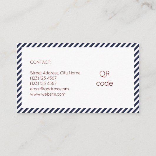 斜めのストライプ線のパターンが青い白 名刺 (裏面)
