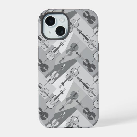 斜めのチェロ グレー iPhone 15ケース (裏面)