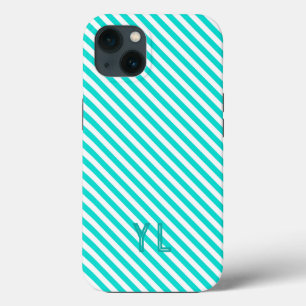 斜めのネオンブルーとホワイトのストライプイニシャル iPhone 13ケース