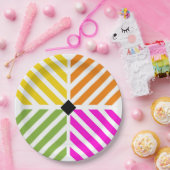 斜めのレインボーストライプパーティー ペーパープレート (パーティー)