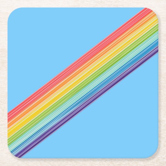 斜めのレインボーストライプル スクエアペーパーコースター (正面)