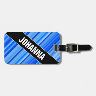 斜めの名前 + 青いパターン荷物のラベルのストライプ ラゲッジタグ