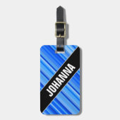 斜めの名前 + 青いパターン荷物のラベルのストライプ ラゲッジタグ (正面縦)