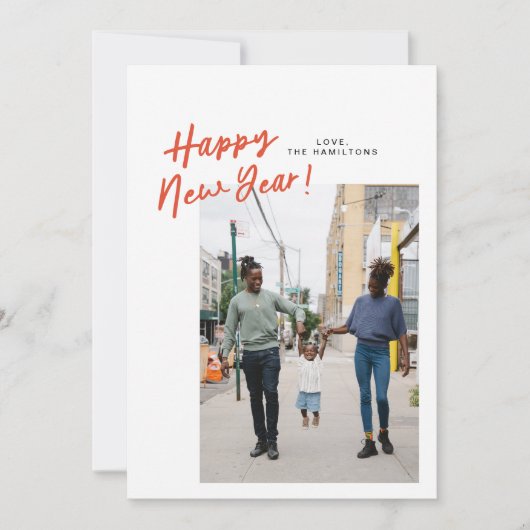 斜めの新年のフラットフォトカードで シーズンカード (正面)