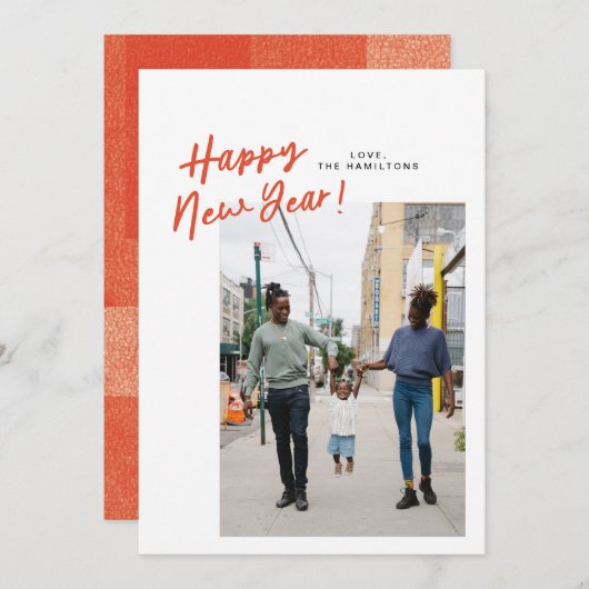 斜めの新年のフラットフォトカードで シーズンカード (正面/裏面)