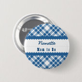 斜めの格子縞V10の青があるベビーシャワーのお母さん 缶バッジ (正面&裏面)